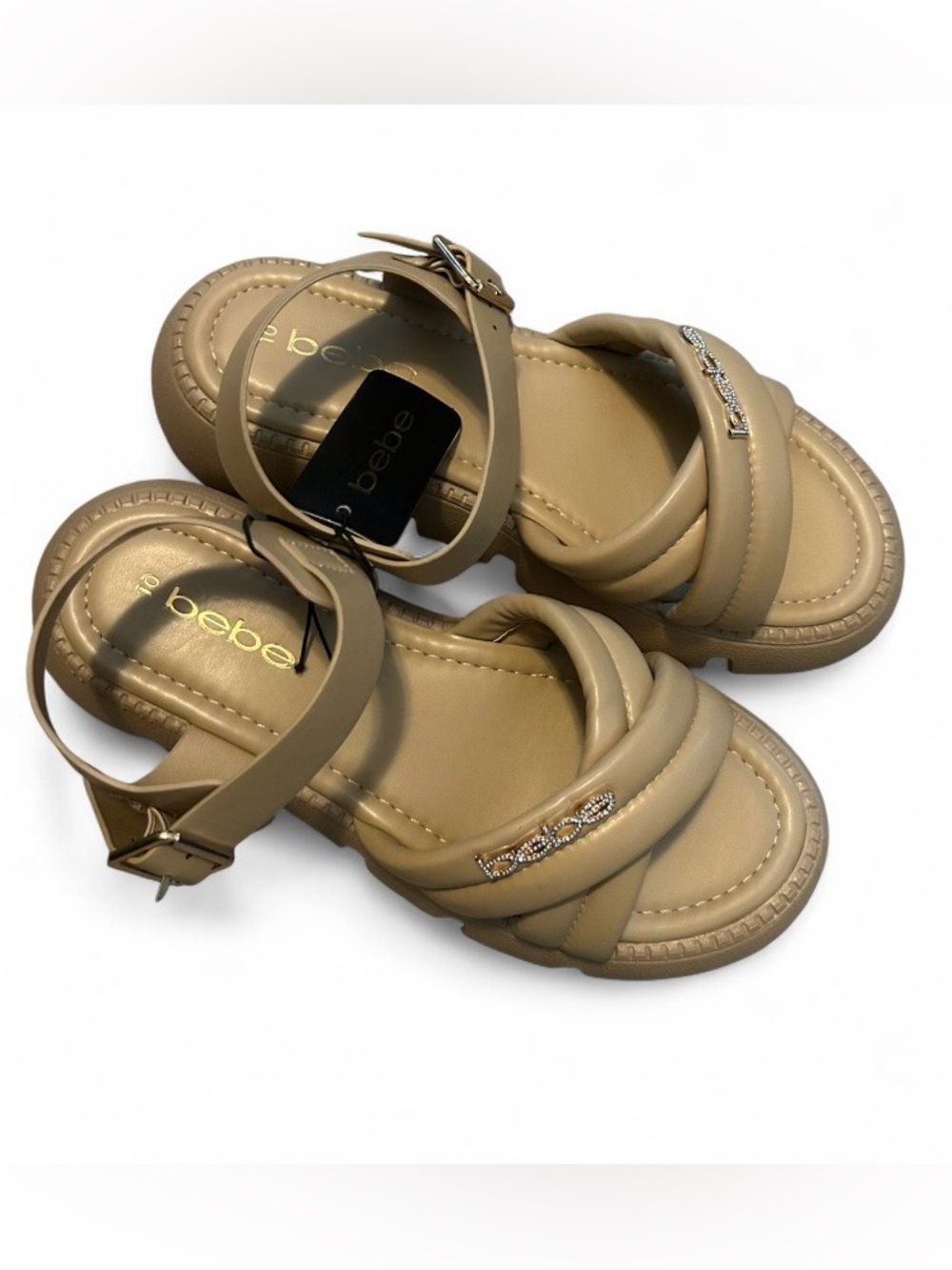 Bebe Beige Chunky Logo Platform Sandals Size 10 - NWT - Picture 3 of 4